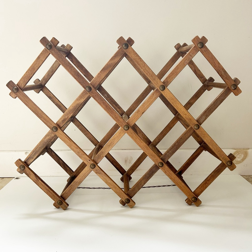 Vintage Accordion Style Collapsible Wooden Wine Rack Made in Japan Mid-Century